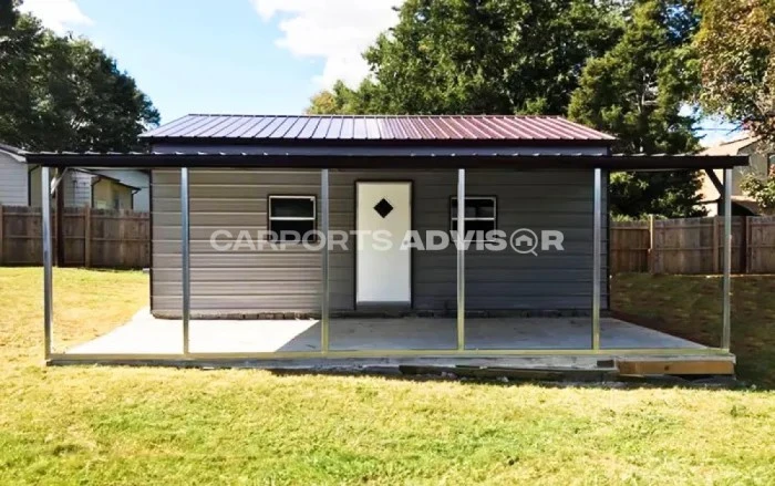 20X26X9 Metal Garage With Lean To Side View