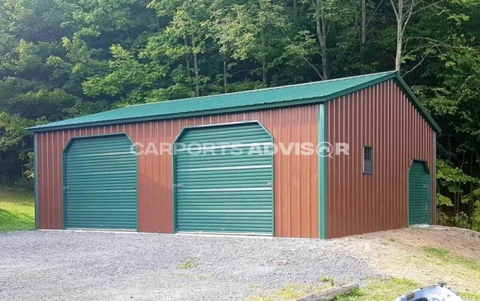 24x30x9 Two Car Side Entry Metal Garage Side View