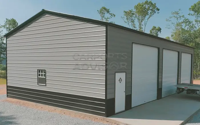 26x50x16 Three Car Metal Garage Side View