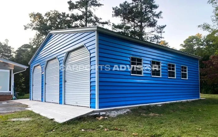 30x30x9 Three Car Vertical Roof Metal Garage Side