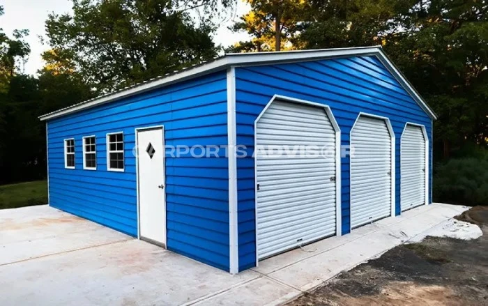 30x30x9 Three Car Vertical Roof Metal Garage