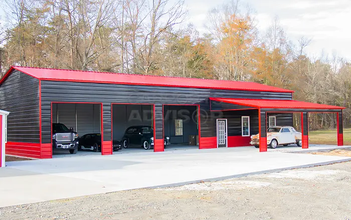 30x71x14 Steel Building With Lean To Front View