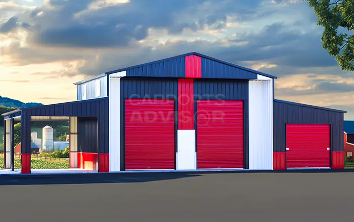 58' x 25' x 16' Tri-Color Steel Barn