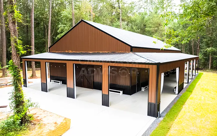 40' x 80' x 14' Steel Garage with Wrap-Around Lean-To