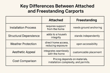 difference between attached and freestanding carports