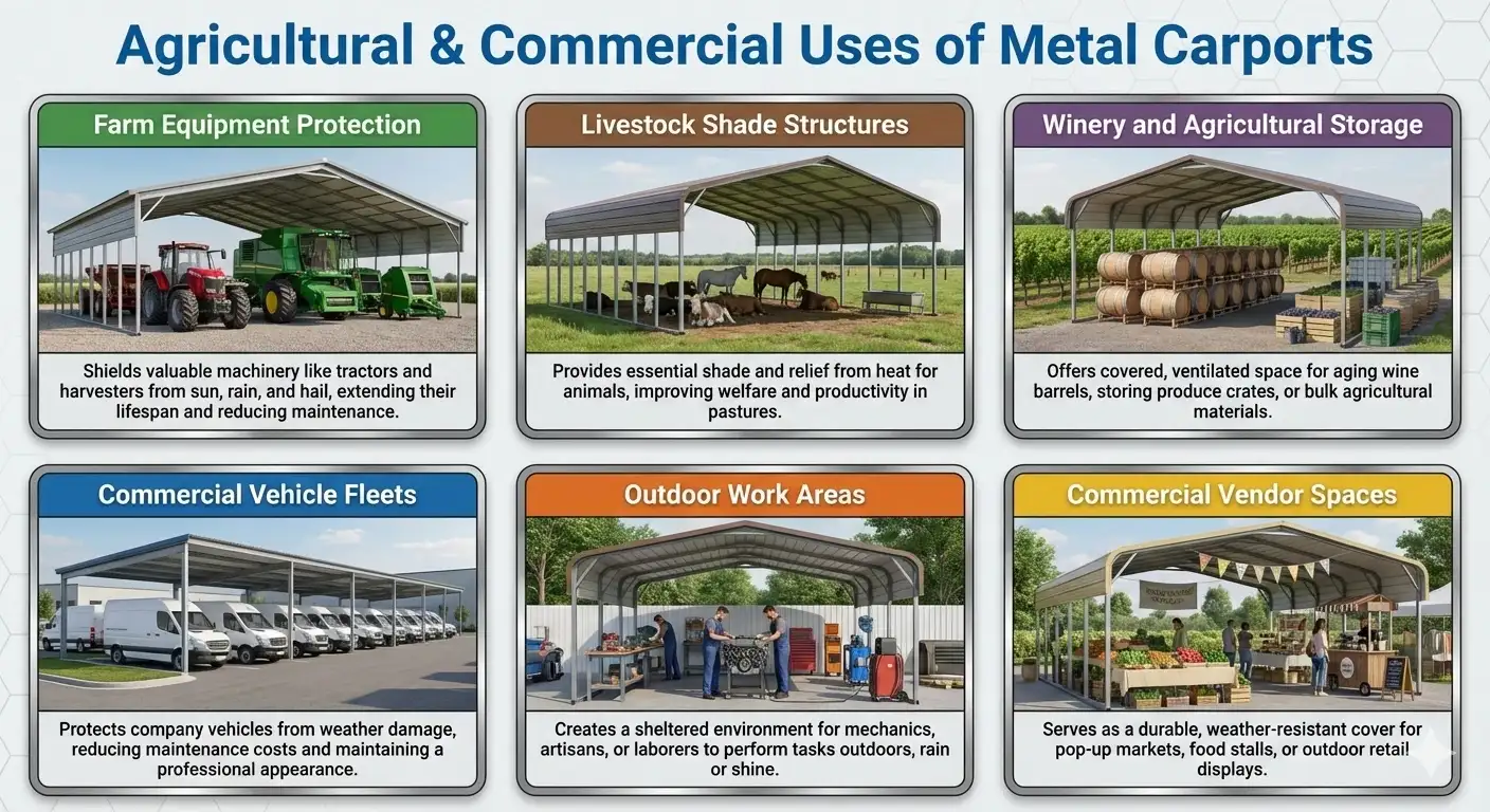 Agricultural & Commercial Uses of Steel Carports